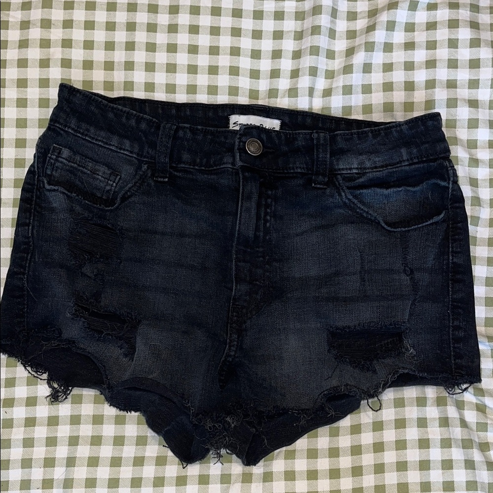 Studio Black Jean Shorts Distressed Raw-Edge
